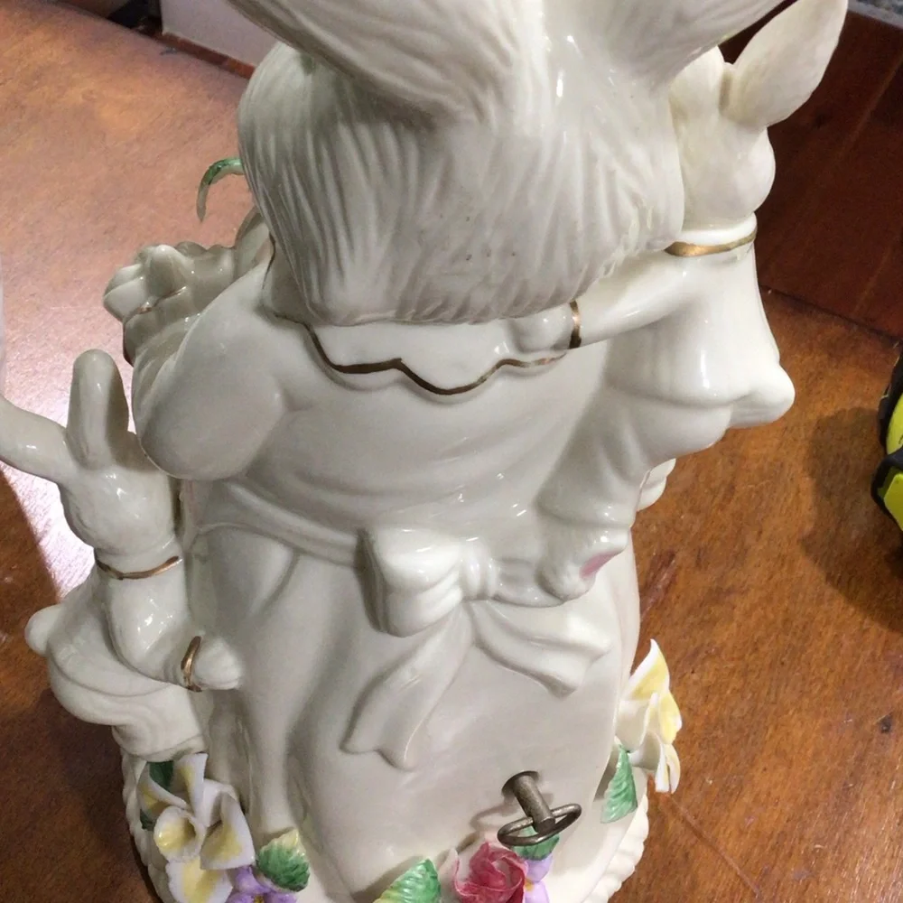 Musical 11” Porcelain Mrs Easter Bunny Figurine